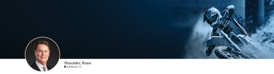 Professional headshot of Dr. Jordan (Shoulder, Knee; Gulf Breeze, FL) and a photograph of a motocross rider to represent his medical specialities.