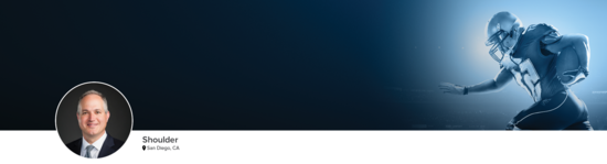 Professional headshot of Dr. David (Shoulder; San Diego, CA) and a photograph of a football player to represent shoulder specialty.