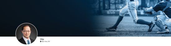 Professional headshot of Dr. Youm (Hip; New York, NY) and a photograph of a baseball player representing hip specialty.