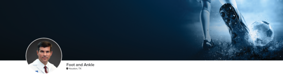 Professional headshot of Dr. Granberry (Foot and Ankle; Houston, TX) and a close-up photograph of a soccer player kicking a soccer ball to represent the foot and ankle specialty.