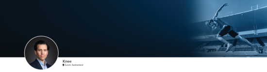 Professional headshot of Dr. Salzmann (Knee; Zurich, Switzerland) and a photograph of a track sprinter representing knee specialty.