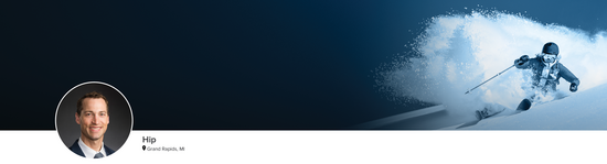 Professional headshot of Dr. Wierks (Hip; Grand Rapids, MI) and a photograph of a downhill skier to represent hip specialty.