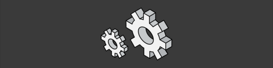 simple three-dimensional icon of two gearwheels