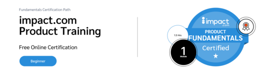 PXA’s certification badge for a free course introducing the impact.com affiliate platform