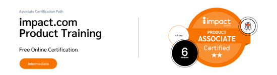 PXA’s certification badge for free courses on using the impact.com platform for managing your affiliate marketing program