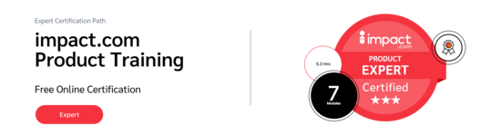 PXA’s certification badge for free affiliate marketing courses with a certificate on navigating impact.com’s platform