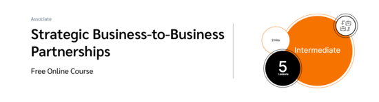 PXA course thumbnail for a free course on strategic B2B marketing partnerships, showcasing strategies and examples