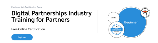 PXA's certification badge with a graduation cap icon for a free exam on affiliate marketing from a partner's perspective