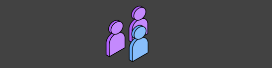 simple three dimensional illustration of a connected web of three users