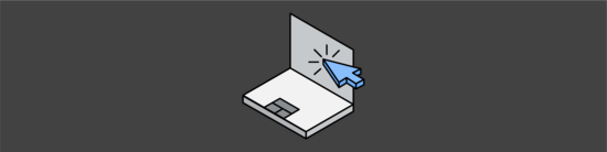 simple three dimensional illustration of a laptop and cursor in motion