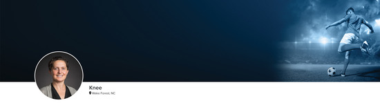 Professional headshot of Dr. Jocelyn Ross Wittstein, MD (Knee; Wake Forest, NC) and a photograph of a soccer player to represent the Knee specialty.