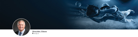 Professional headshot of Dr. Anthony A. Romeo (Shoulder, Elbow; Chicago, IL) and a photograph of a baseball player representing his medical specialties.