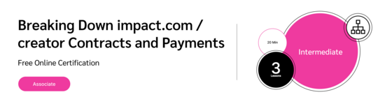 PXA course thumbnail for a free course on influencer contracting and payments with impact.com / creator
