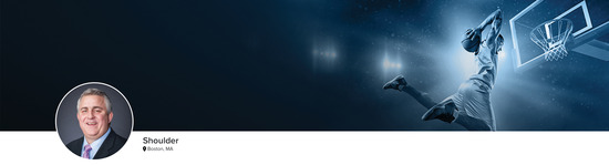 Professional headshot of Dr. Mazzocca (Shoulder; Boston, MA) and a photograph of a basketball player to represent shoulder specialty.