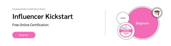 PXA's certification badge featuring a graduation cap icon for a free exam on influencer marketing