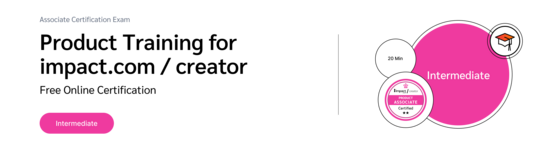 PXA's certification badge for a free exam in using impact.com Creator's influencer management software