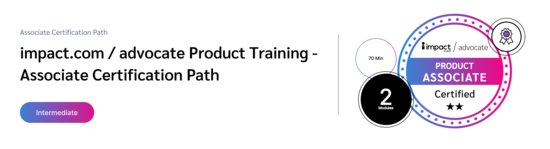 PXA’s certification badge for free courses on impact.com Advocate's referral marketing software for referral program management