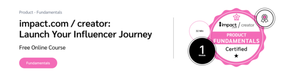 PXA’s certification badge for free influencer marketing courses on navigating impact.com Creator for influencer marketing