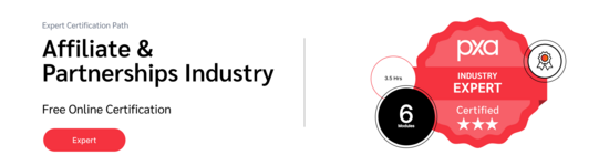 PXA’s certification badge for a free affiliate industry expert certification course