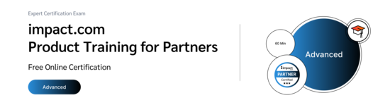 Course badge with a graduation cap icon for certification in using impact.com’s affiliate partner software for affiliate marketers.