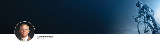 Professional headshot of Clarence Owen, MD (Cardiothoracic; Largo, FL) and a photograph of a cyclist to represent the Cardiothoracic specialty.