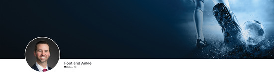 Professional headshot of Dr. Christopher Sakowski (Foot and Ankle; Dallas, TX) and a photograph of a soccer player to represent the Foot and Ankle specialty.