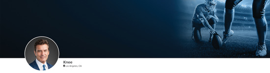 Professional headshot of Dr. Neal ElAttrache (Knee; Los Angeles, CA) and a photograph of a football player to represent the Knee specialty.