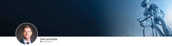 Professional headshot of Dr. Alan A. MacGill (Foot and Ankle; Coral Springs, FL) and a photograph of a cyclist to represent the Foot and Ankle specialty.