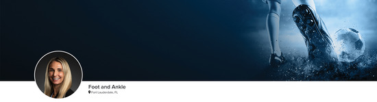 Professional headshot of Dr. Tara G. Moncman (Foot and Ankle; Fort Lauderdale, FL) and a photograph of a soccer player to represent the Foot and Ankle specialty.