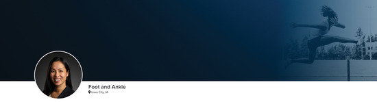 Professional headshot of Dr. Bopha Chrea (Foot and Ankle; Iowa City, IA) and a photograph of a track and field runner to represent the Foot and Ankle specialty.