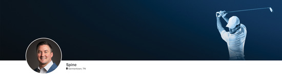 Professional headshot of Dr. Chad E. Campion (Spine; Germantown, TN) and a photograph of a golfer to represent the Spine specialty.