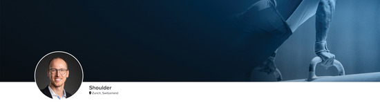 Professional headshot of Dr. Philipp Moroder (Shoulder; Zurich, Switzerland) and a photograph of a gymnast to represent the Shoulder specialty.