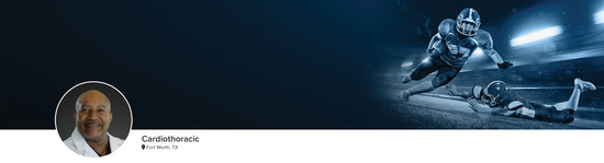 Professional headshot of Dr. Darien W. Bradford (Cardiothoracic; Fort Worth, TX) and a photograph of two football players to represent the Cardiothoracic specialty.