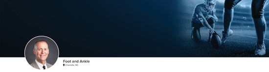 Professional headshot of Dr. Robert B. Anderson (Foot and Ankle; Charlotte, NC) and a photograph of a football kicker to represent foot and ankle specialty.