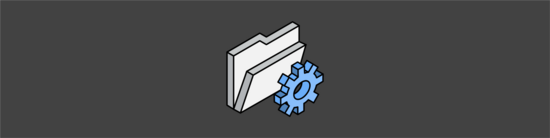 Isometric illustration of a folder and a gear